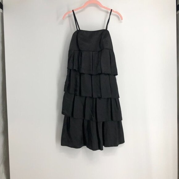 Black satin finish tiered spaghetti strap mini dress - Picture 14 of 14
